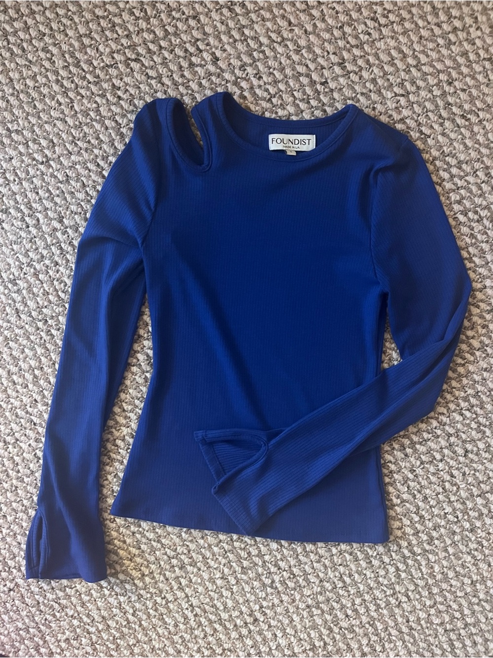 Royal Blue Long-Sleeve Ribbed Top with Shoulder Cutout